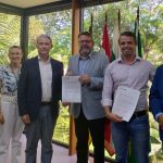 Parceria entre BRDE e IPARDES vai mensurar impactos do setor produtivo na Região Sul (Julio Suzuki, Lisiane Astarita, Jorge Callado, Wilson Bley, João Biral Jr e Anderson Amâncio)